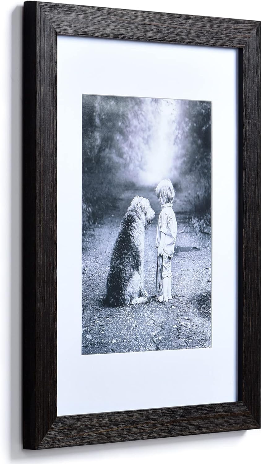 Yaetm 11x14 Wooden Picture Frame with Mat 8x10, Rustic Solid Wood Frame with High Definition Real Glass, Farmhouse Distressed Black Wood Photo Frames for Wall Mount, Set of 2
