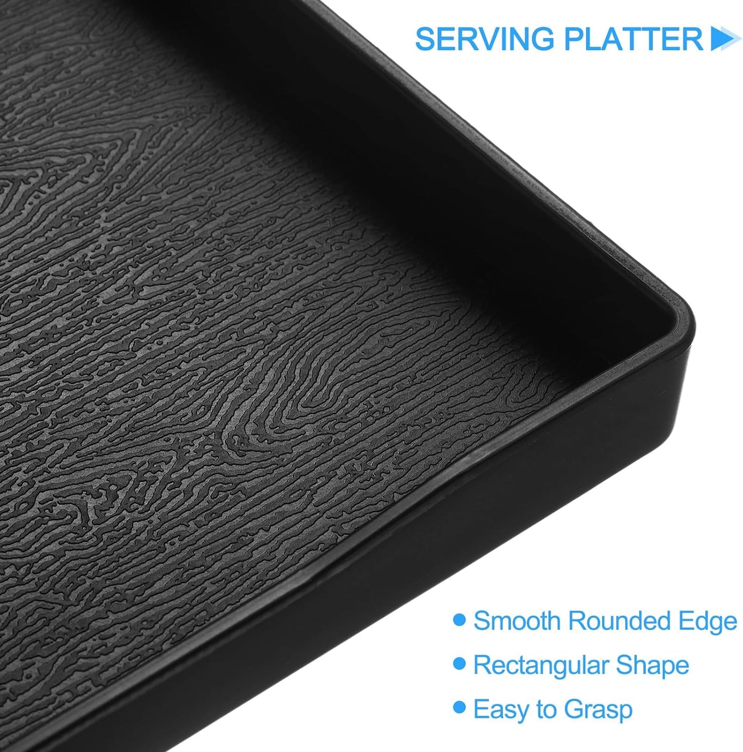 uxcell Serving Tray Small Black Mini Tray 6" x 9" Plastic Rectangular Wooden Serving Trays Decorative Ottoman Platter for Breakfast Kitchen Bathroom