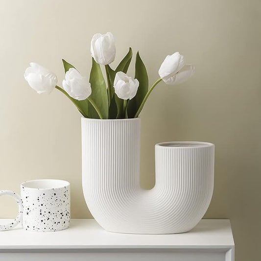 White Modern vase for Flowers - Scandinavian Ceramic Home Decor