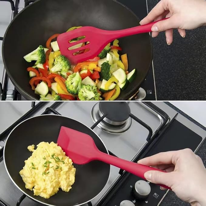 10 Pcs Silicone Cooking Kitchen Utensils Set，BPA FREE Gadgets for Non-Stick Cookware (Red), 10.63*2.56
