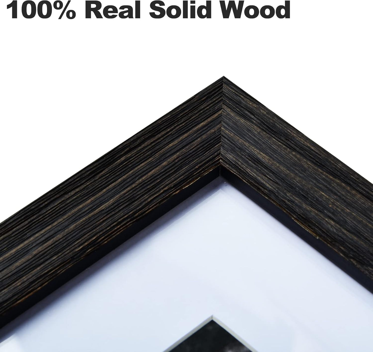 Yaetm 11x14 Wooden Picture Frame with Mat 8x10, Rustic Solid Wood Frame with High Definition Real Glass, Farmhouse Distressed Black Wood Photo Frames for Wall Mount, Set of 2