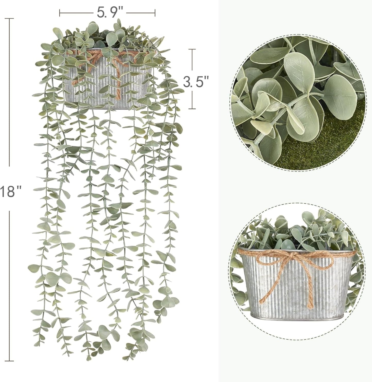 Mkono Macrame Hanging Shelves Boho Wall Decor Set of 2 and Fake Hanging Plants in Farmhouse Galvanized Pots