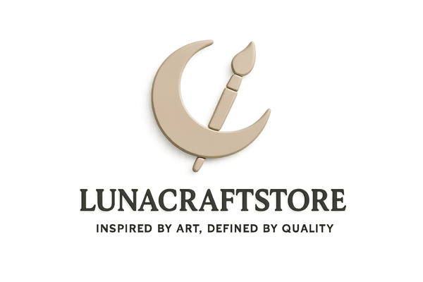 (LunaCraftsStore) (Slogan: "Inspired by Art, Defined by Quality") , make logo (Minimalist + Symbolic) , 3D , del backgound